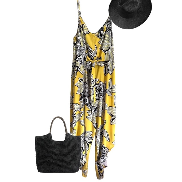 Ivy Street Yellow Floral Spaghetti Strap Wide Leg Jumpsuit Women’s Size 1X - Picture 1 of 14